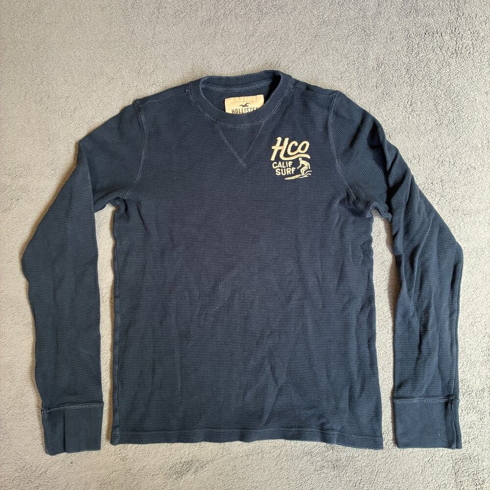 Y2K Hollister Co. Navy Crew Waffle Knit Thermal Long Sleeve Shirt Men's Size M
